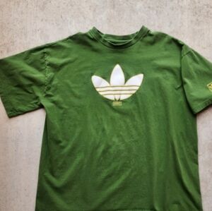 🇺🇦 Adidas Trefoil Thick Cotton Tshirt Green Iconic 90s Y2K Vintage Rare Item